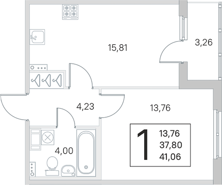 1-комнатная квартира 37.8 м², 4/4 эт., ЖК «Любоград в Стрельне»